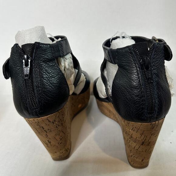 Nine West Size 9 Black Leather Adjustable Zip Wedge Heel Sandal Vacation  Erino - Picture 4 of 12